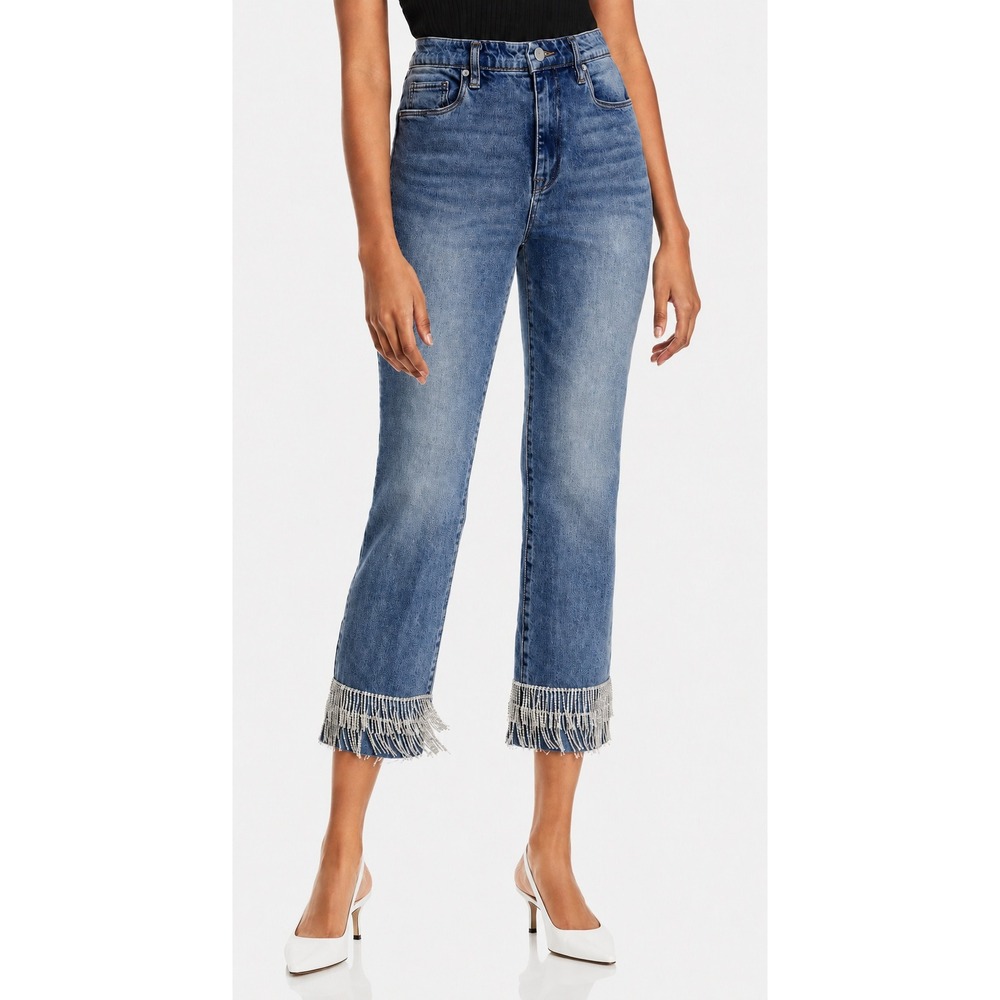 NWT BLANKNYC Madison Crop Jeans 24 Crystal Rhinestone Fringe High Rise Y2K